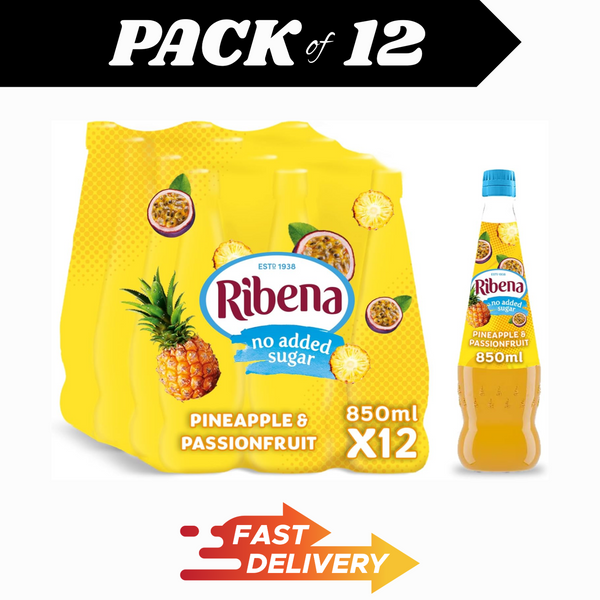 Ribena Pineapple & Passionfruit Squash 850ml x12 No Added Sugar Vitamin C Drink
