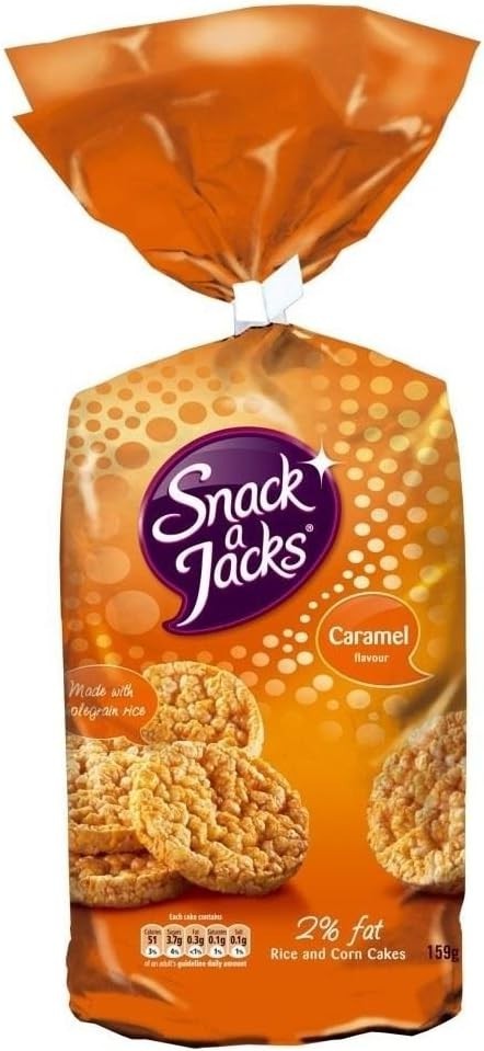 Snack-a-Jacks Jumbo Caramel Rice Cakes 159g Pack of 6 Gluten Free Snack UK by Snack A Jacks