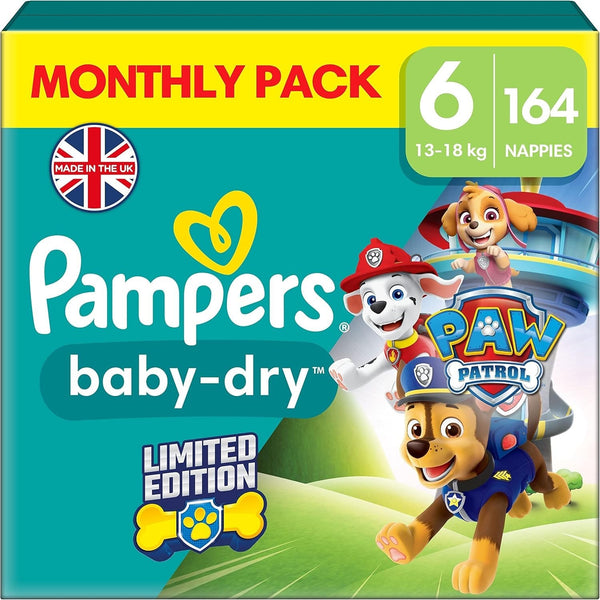 Pampers Baby-Dry Nappies Size 6 Paw Patrol 164 Pack 13-18kg Monthly Box