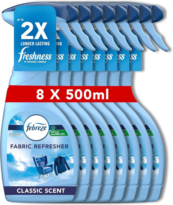 Febreze Fabric Freshener Spray 500ml x8 | Air Freshener | 4L Total | Fresh Scent