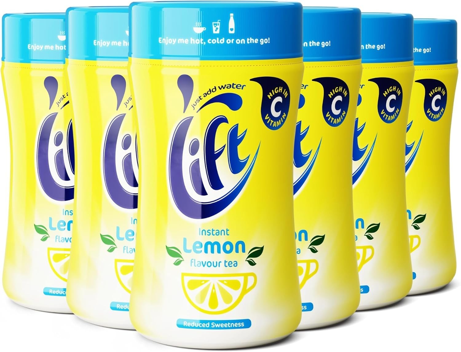 Lift Instant Lemon Reduced Sweetness Tea, 6 Bottles x 165g, Hot or Iced by Lift