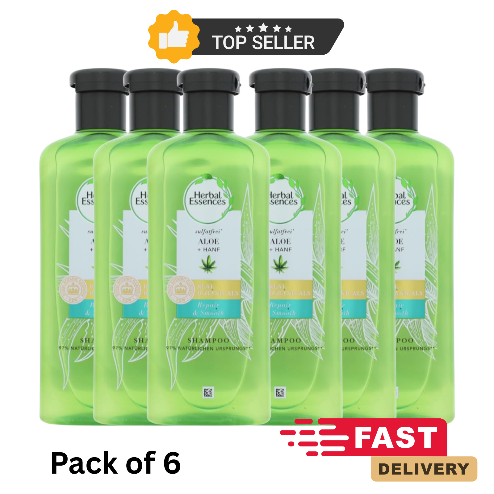 Herbal Essences Pure Aloe & Hemp Shampoo 6x225ml Sulphate Free for Dry Hair by Herbal Essences