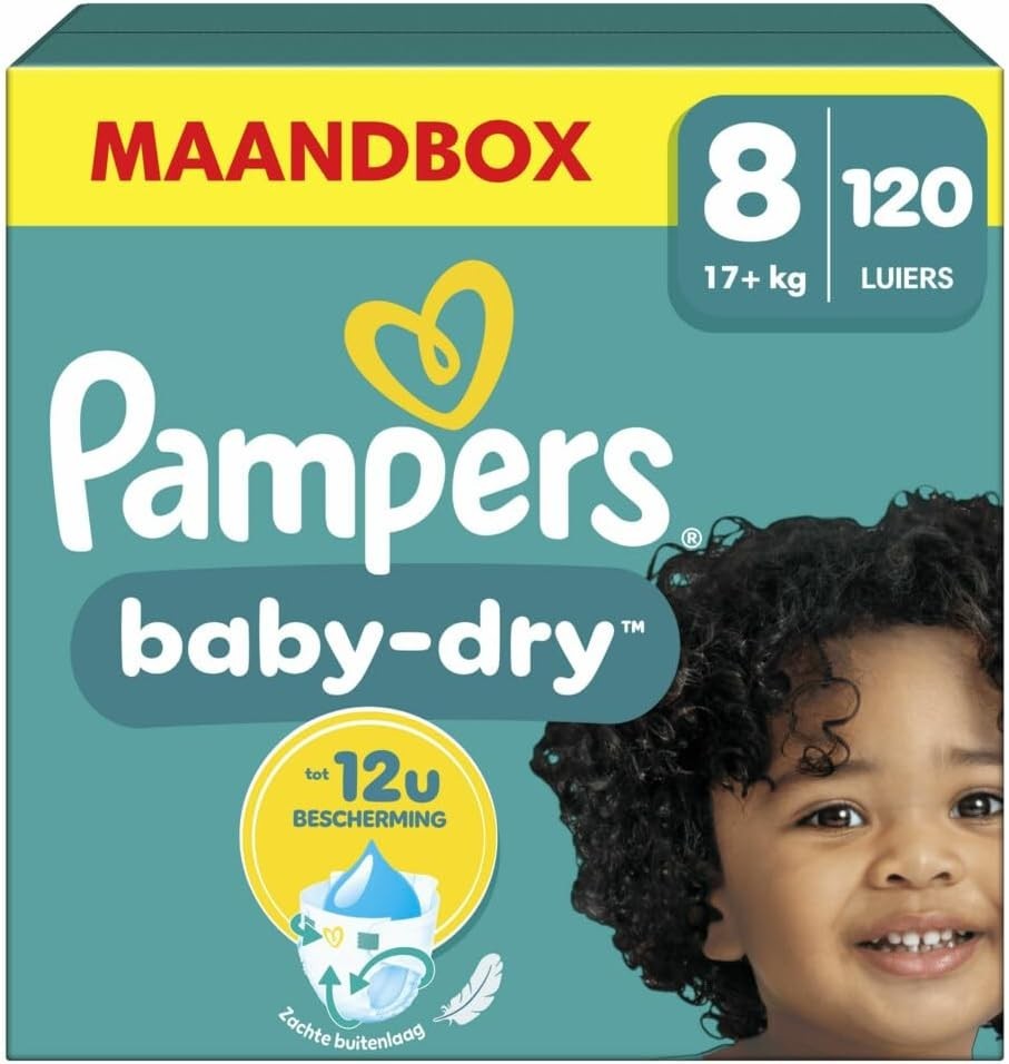 Pampers Baby-Dry Nappies Size 8 XL 17kg+ 120 Pack Monthly Box Leak Protection by Pampers