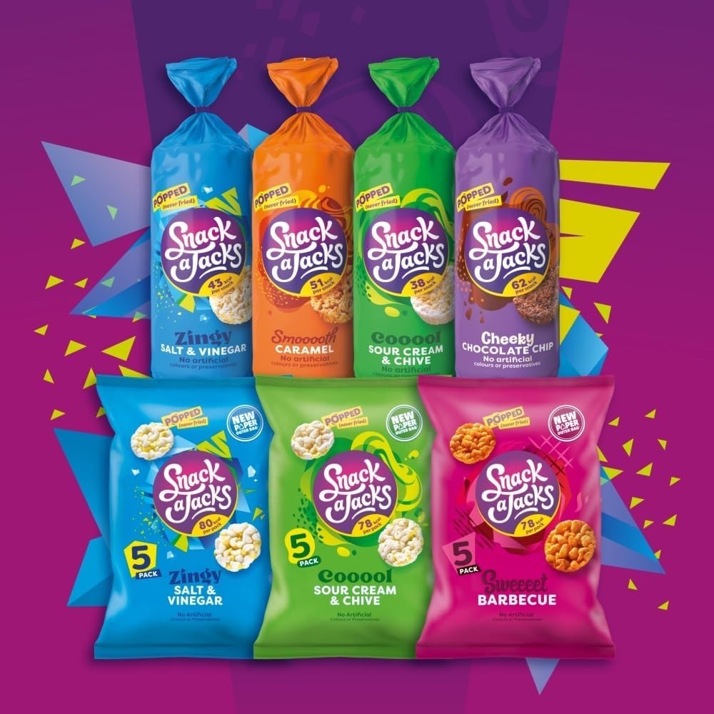 Snack A Jacks Jumbo Sour Cream & Chive Rice Cakes 117g Sharing Crisps Case of 8 by Snack A Jacks