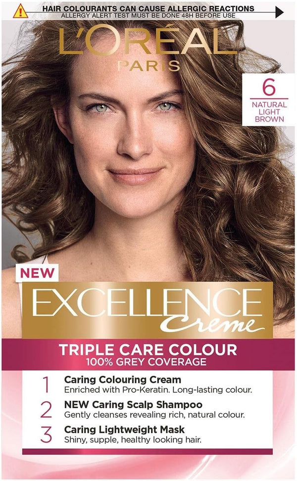 L’Oréal Excellence Crème 6 Natural Light Brown Hair Dye | 100% Grey Coverage