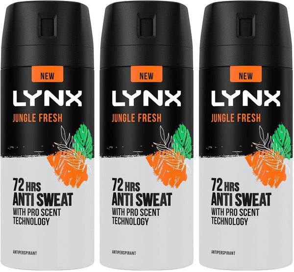 Lynx Jungle Fresh Deodorant Spray for Men 150ml Pack of 3 | 72H Protection