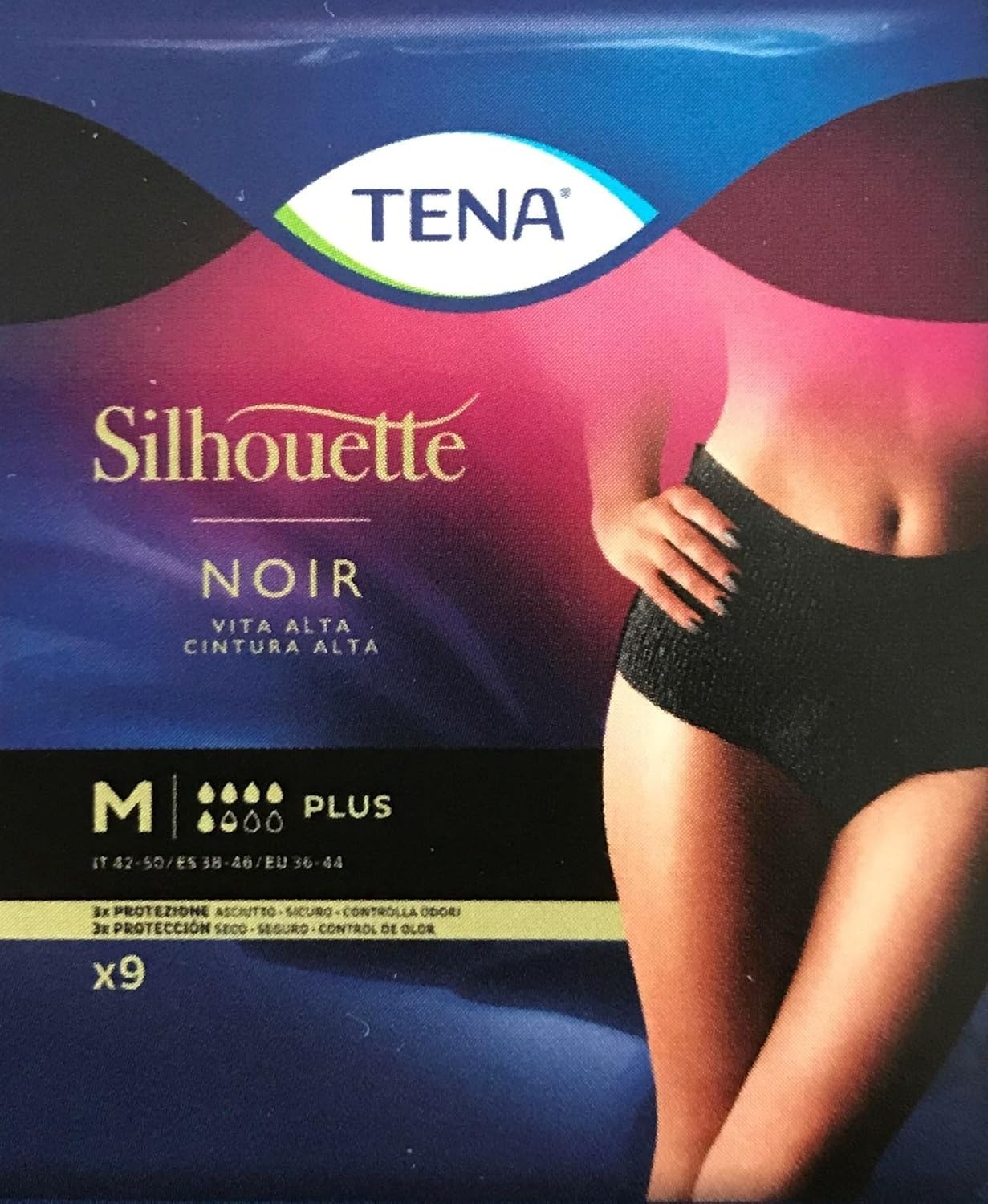 TENA Silhouette Plus Noir 9 Pack | Disposable Incontinence Underwear Black by Tena
