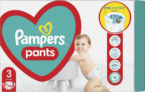 Pampers Pants Size 3 Diapers 128pcs (6-11kg) Stop & Protect Anti-Leak Pouch