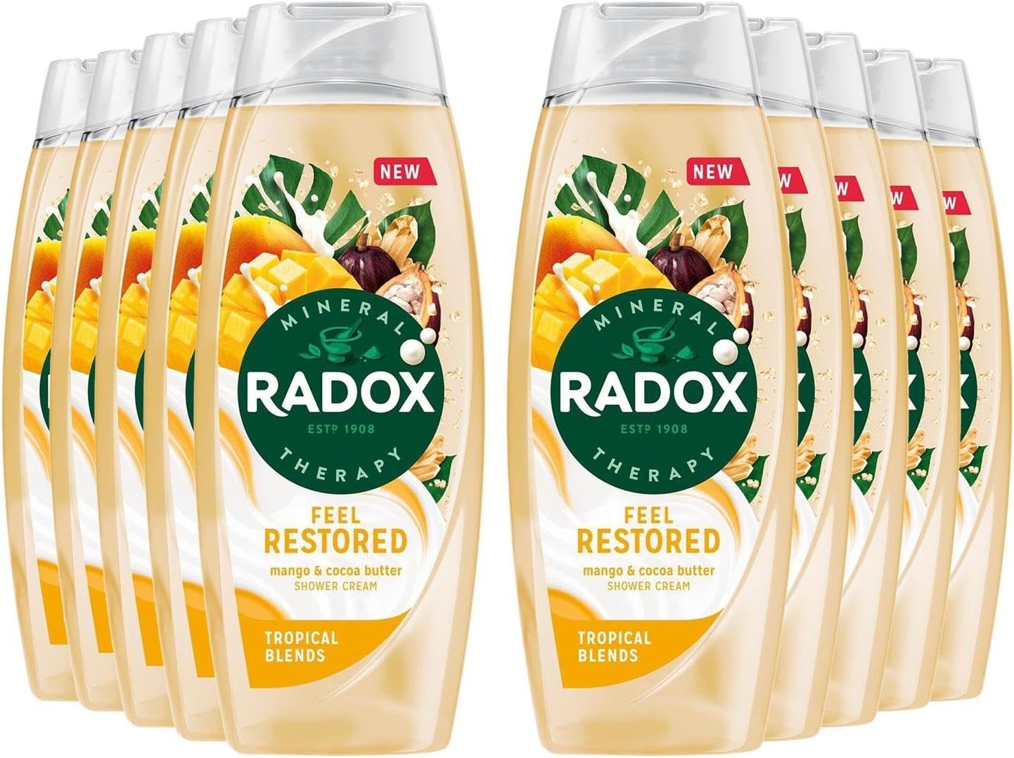 Radox Feel Restored Shower Gel 450ml Pack of 10 Mango & Cocoa Butter Body Wash by RADOX