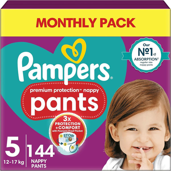 Pampers Premium Protection Nappy Pants Size 5 144 Pack 12-17kg Monthly Box