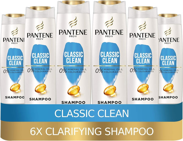 Pantene Pro-V Classic Clean Shampoo 6 x 500ml Bottles for Normal Hair Care