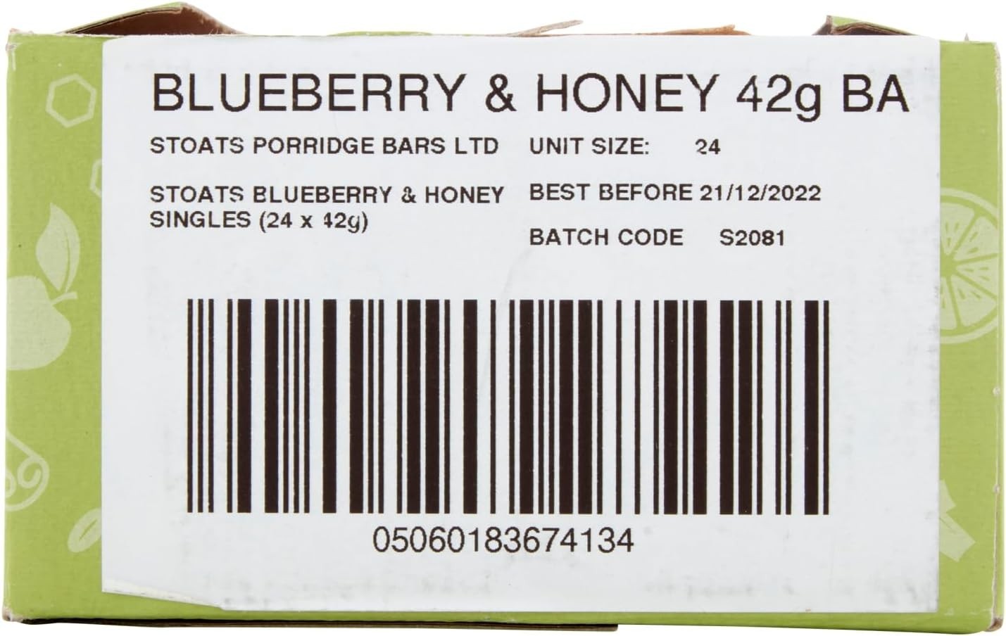 Stoats Blueberry & Honey Porridge Oat Bars 24 x 42g Individually Wrapped by Stoats