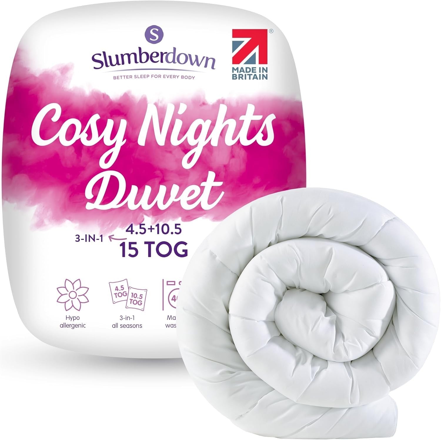 Slumberdown Cosy Nights Double Duvet 15 Tog All Seasons Quilt 200x200cm UK by Slumberdown