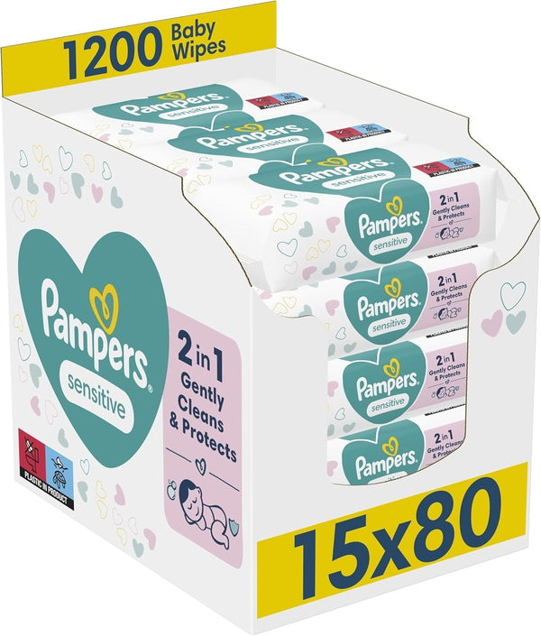 Pampers Sensitive Baby Wipes 15x80 Unscented Wet Wipes 1200 Count UK Seller