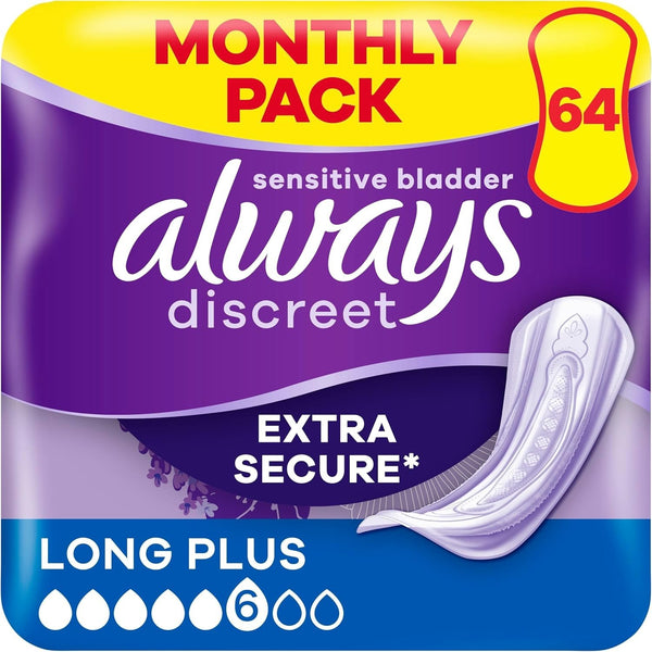 Always Discreet Long Plus Incontinence Pads Women 64 Count