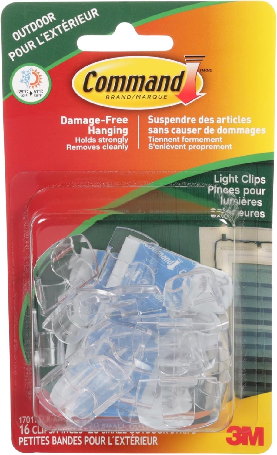 Command Clear Light Clips 16 Pack + 20 Strips Outdoor All Weather Adhesive by Command