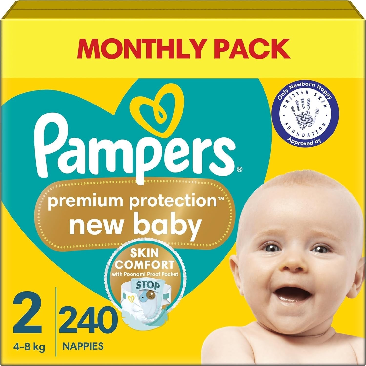 Pampers Premium Protection New Baby Size 2, 240 Nappies, 4-8kg, Monthly Pack by Pampers