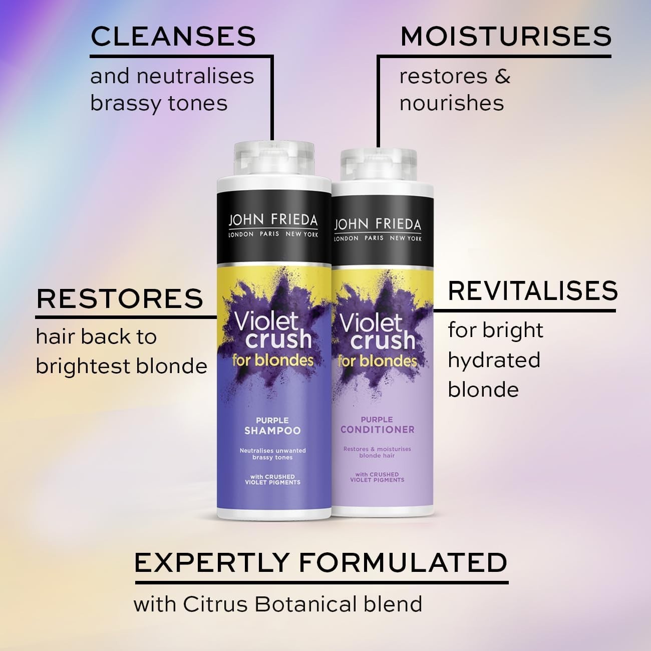 John Frieda Violet Crush Purple Shampoo & Conditioner 2x500ml Blonde Hair Care by JOHN FRIEDA