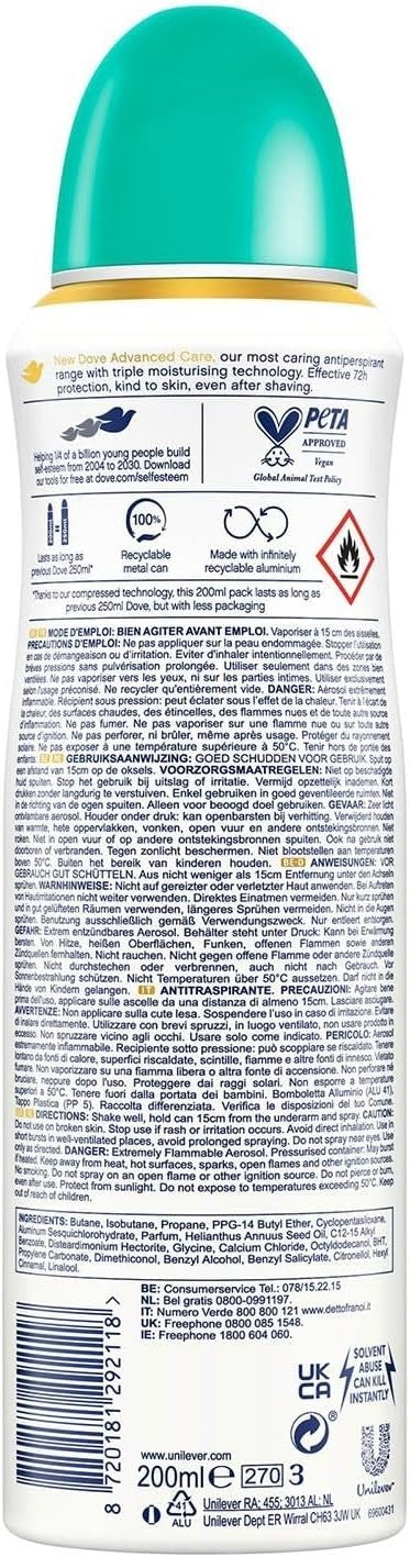 Dove Go Fresh Pear & Aloe Vera Anti-Perspirant Spray Women 200ml Pack of 6 by Dove