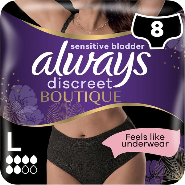 Always Discreet Incontinence Pants Black 8Pack Odor Control