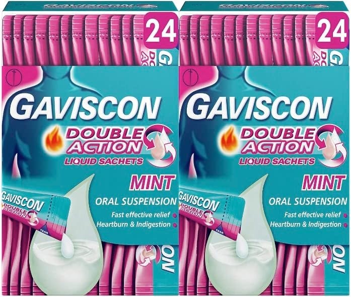 Gaviscon Double Action Mint Sachets 10ml x24, Pack of 48 for Heartburn Relief by Gaviscon