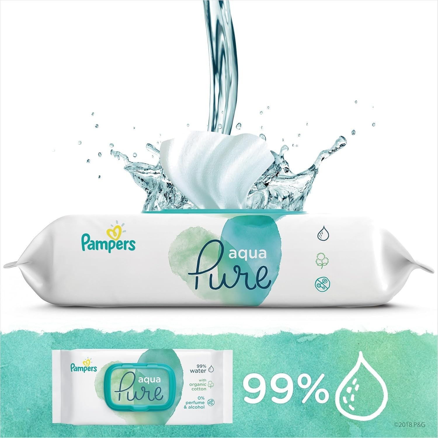 Pampers Aqua Pure Baby Wet Wipes 7 Packs (7x48) Gentle Sensitive Skin Care by Pampers