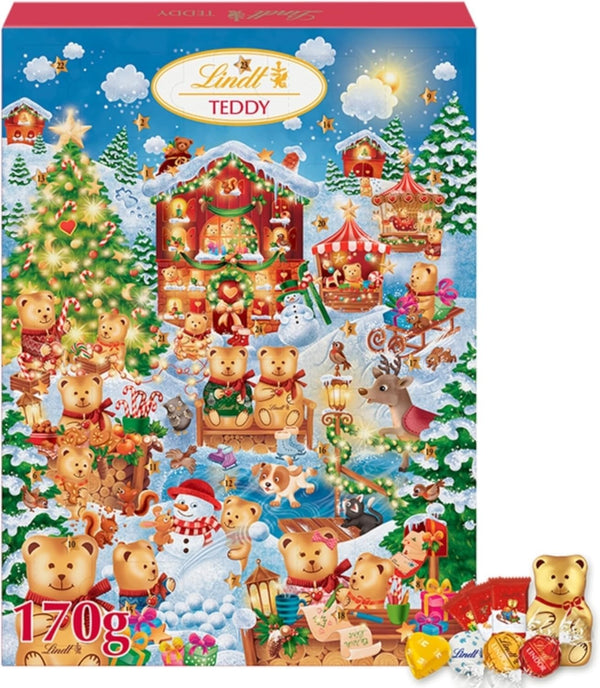 Lindt Lindor Teddy Advent Calendar 2024 170g | 24 Milk & White Xmas Chocolates