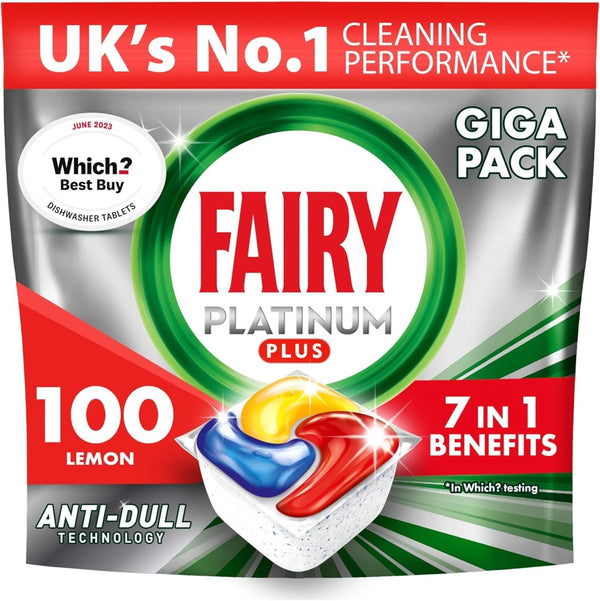 Fairy Platinum Plus Dishwasher Tablets Lemon | Pack of 5 (100 Tabs) | All-in-One