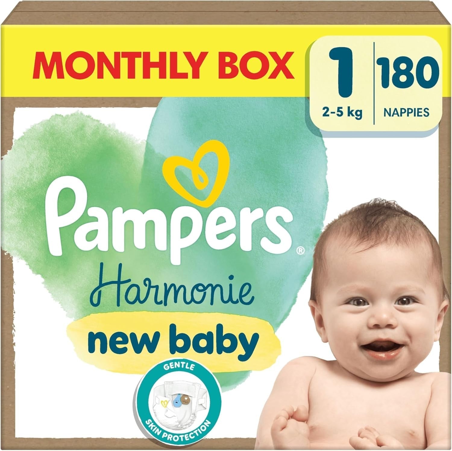 Pampers Harmonie Nappies Size 1, 180 Count | Gentle Skin Protection Baby Diapers by Pampers