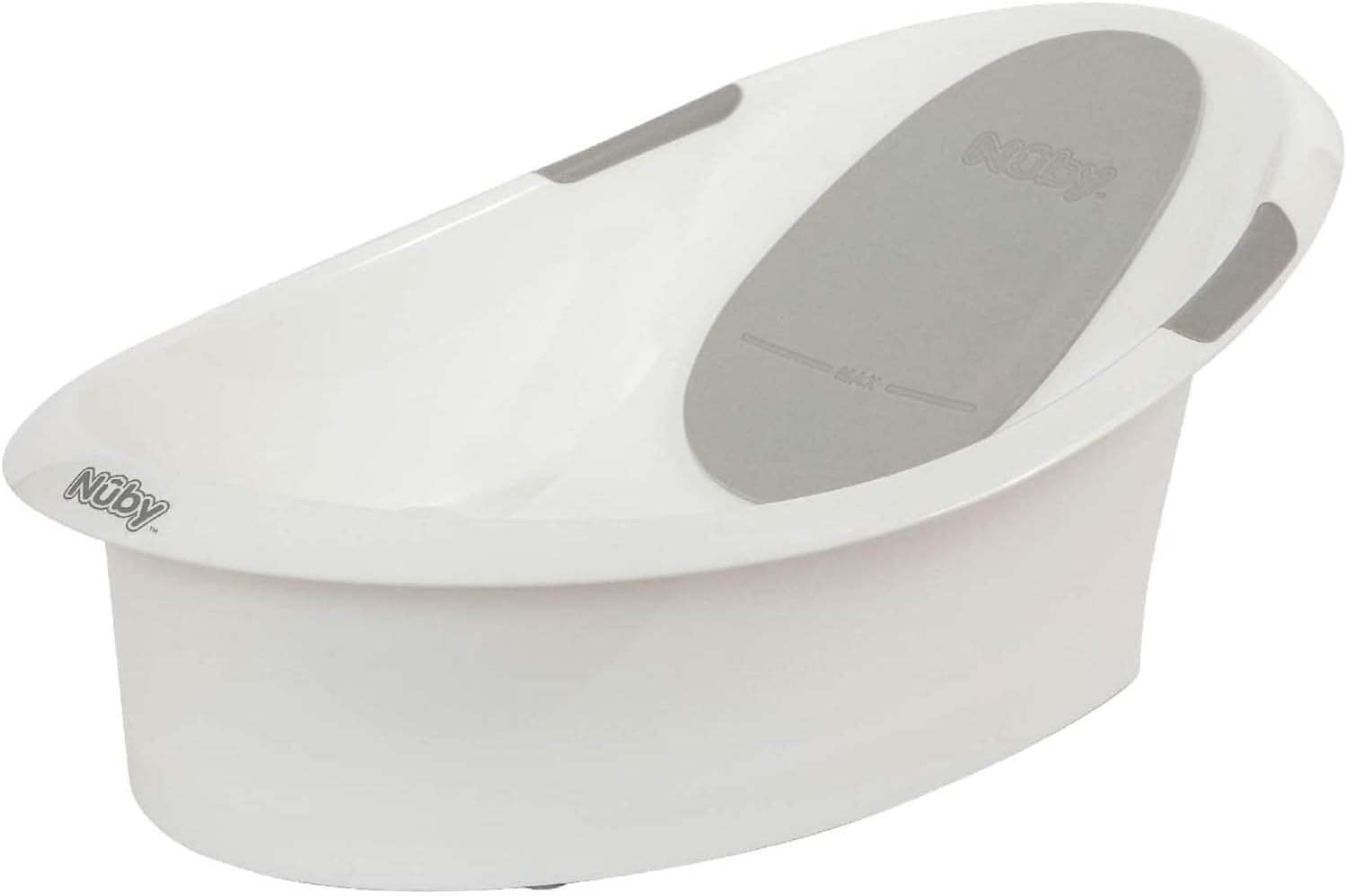 Nuby Newborn Baby Bath White Tub Anti-Slip Soft Headrest Plug Lightweight Safe by Nuby