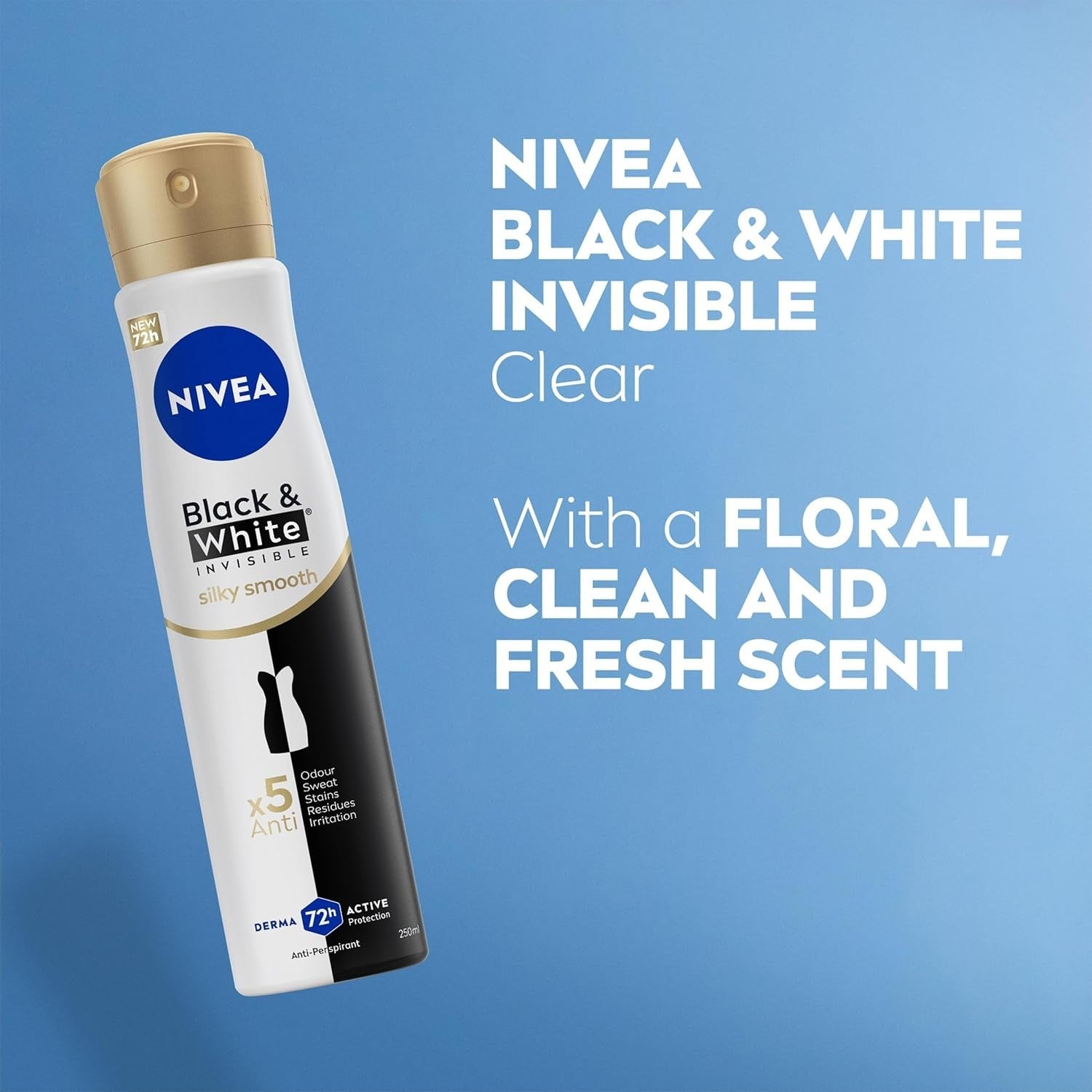 NIVEA Black & White Silky Smooth Deodorant Spray 250ml x6 Women 72H by NIVEA