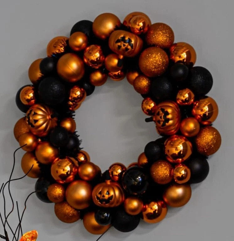 Haunted House Halloween Bauble Wreath 41cm Artificial Pumpkin Decor by Haunted House