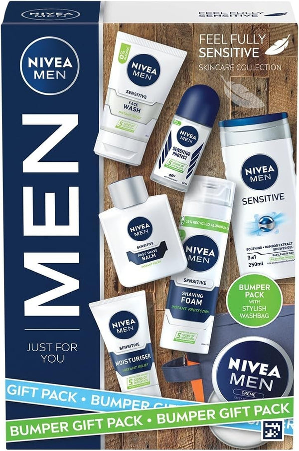 NIVEA MEN Sensitive Skincare Gift Set | Shower Gel, Face Wash, Balm & More