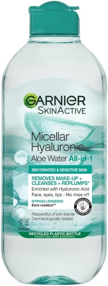 Garnier Micellar Hyaluronic Aloe Cleansing Water 400ml | Makeup Remover Vegan