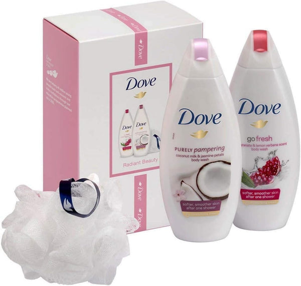 Dove Relaxing Body Wash Duo Jasmine Lemon Scent Bath Puff