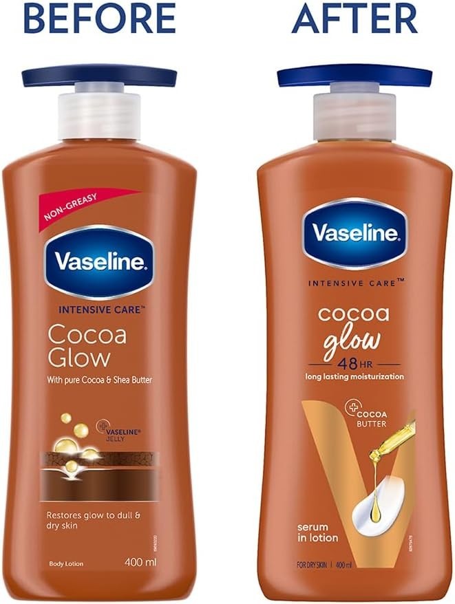 Vaseline Cocoa Glow Serum Lotion 600ml with Pure Cocoa & Shea Butter by Vaseline