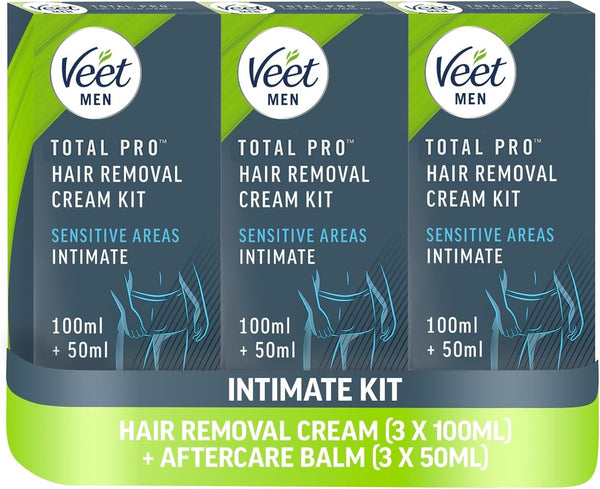 Veet Men Intimate Hair Removal Kit Sensitive 3 Pack + Aftercare Balm 100ml+50ml