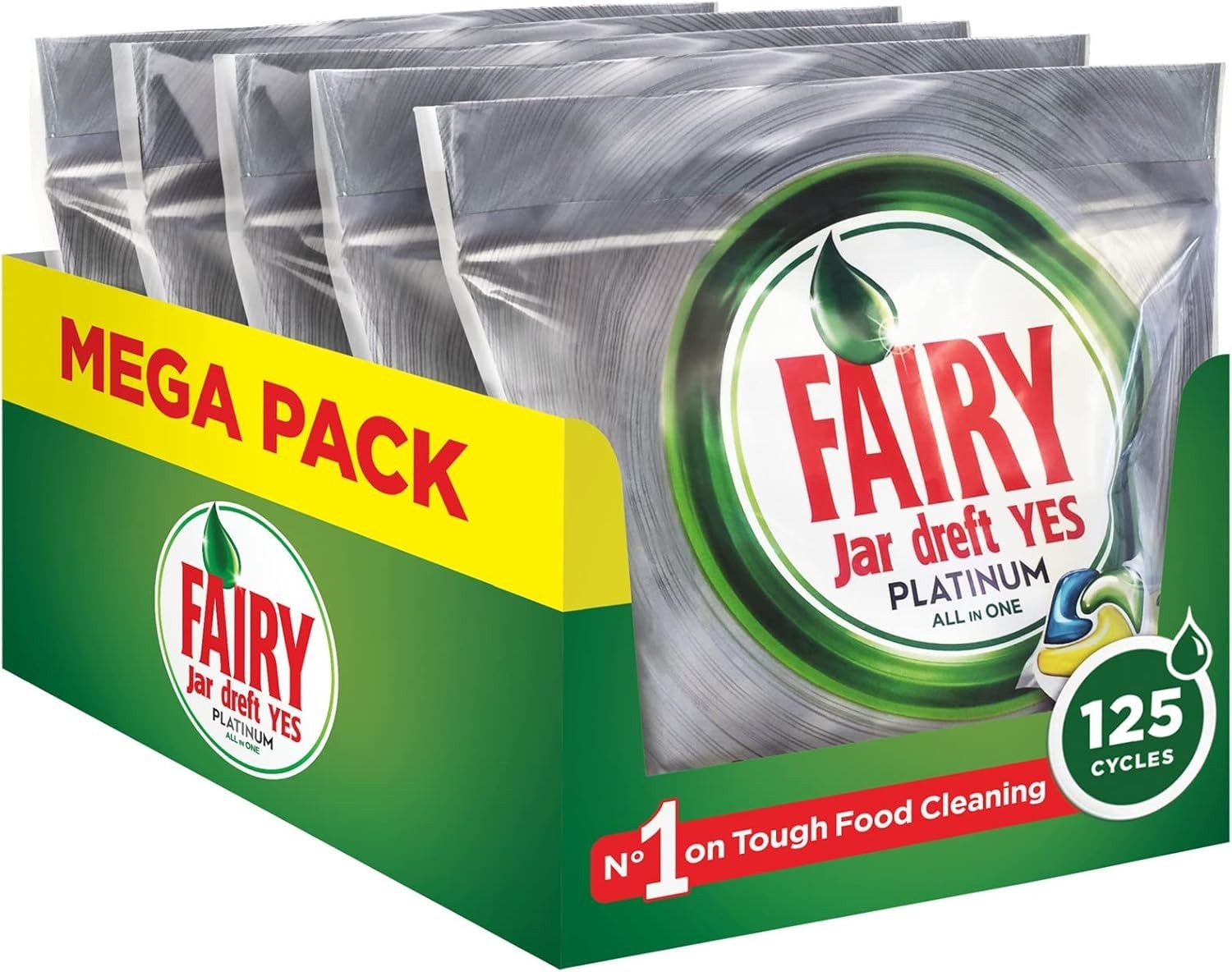 Fairy Platinum All-In-One Dishwasher Tablets Lemon 125 Pack (25 x 5) Bulk by Fairy