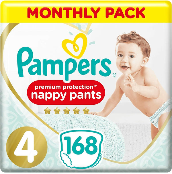 Pampers Baby-Dry Nappies Size 4 - 168 Disposable Infant Diapers With Leak Protection
