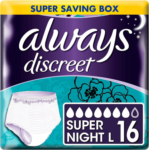 Always Discreet Incontinence Pants Women Night 16 Count