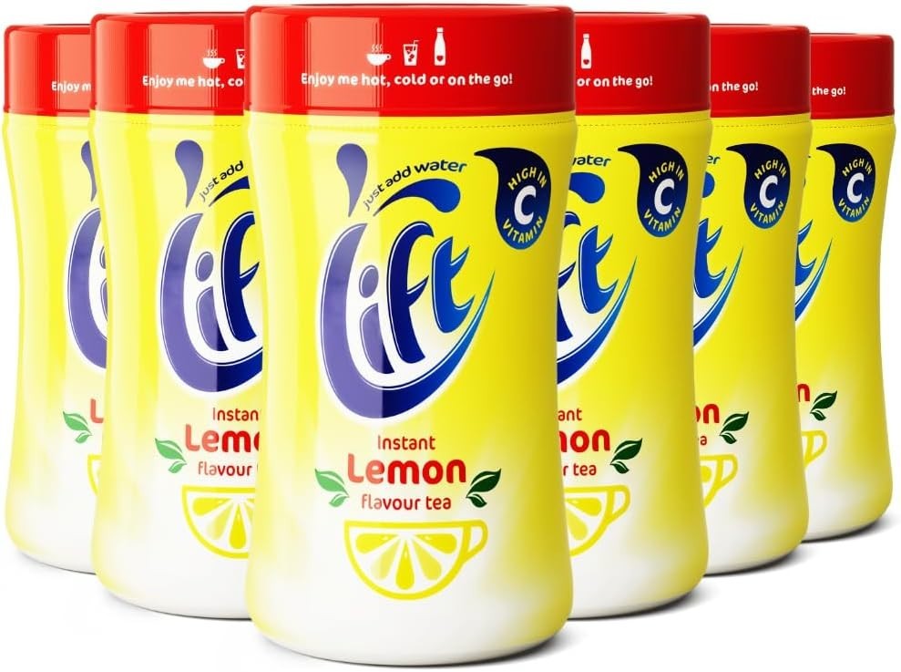 Lift Instant Lemon Tea Powder, Caffeine-Free, 6 Jars x 165g, Hot or Iced by Lift