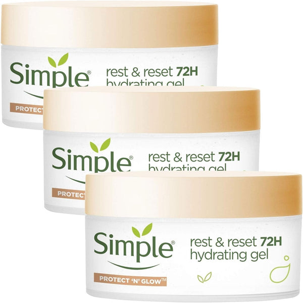 Simple Protect N Glow Rest Reset 72H Hydrating Gel Moisturiser 50ml Pack of 3
