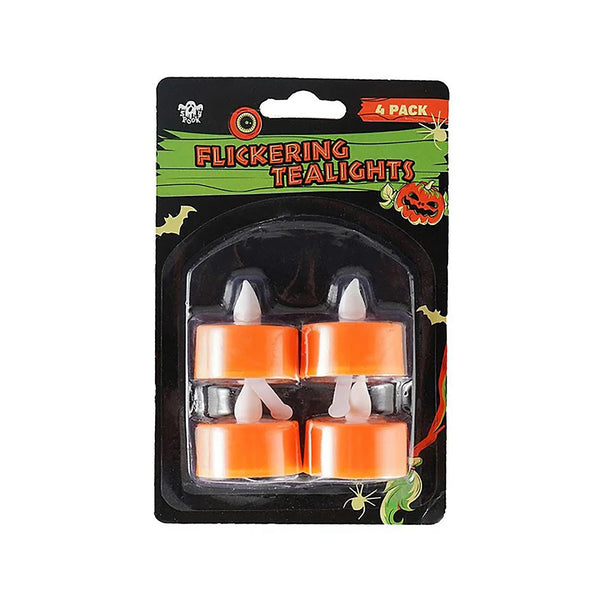 Halloween Flickering LED Tealight Candles 4 Pack with Batteries Orange