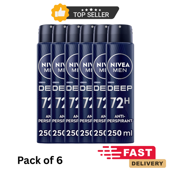 NIVEA MEN DEEP Black Carbon Anti-Perspirant Spray 250ml Pack of 6 Deodorant