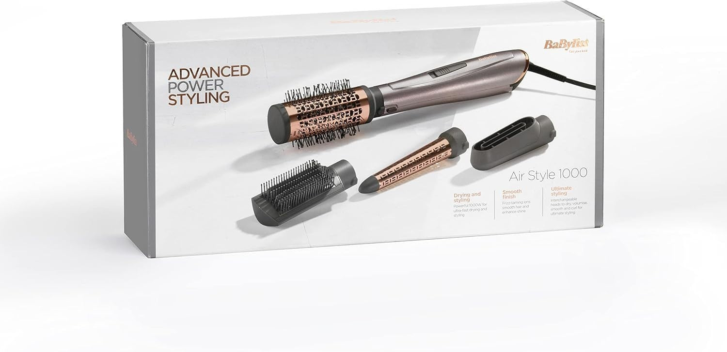 BaByliss Air Styler 1000W Hair Dryer Brush & Volumiser Curler 4 Attachments by BaByliss