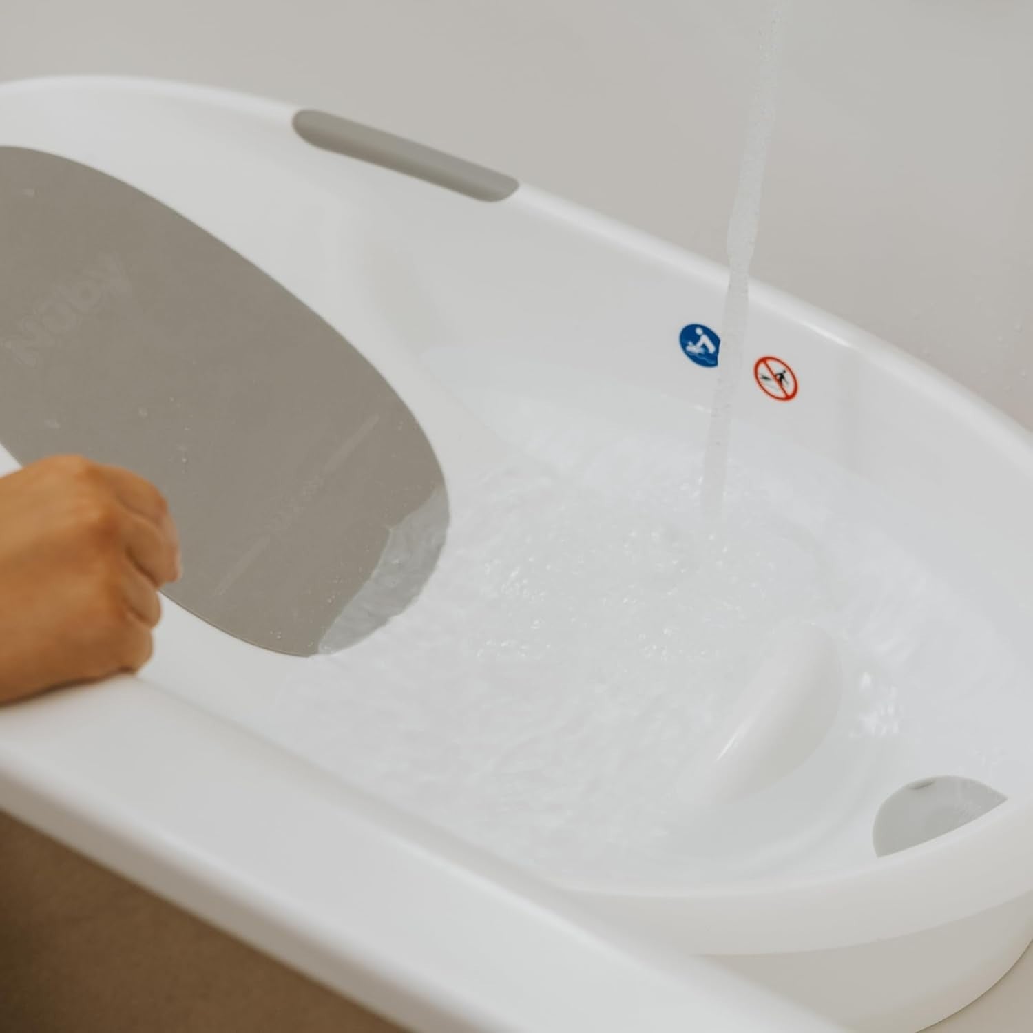 Nuby Newborn Baby Bath White Tub Anti-Slip Soft Headrest Plug Lightweight Safe by Nuby