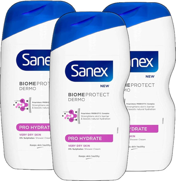 Sanex BiomeProtect Dermo Pro Hydrate Shower Cream 415ml x3 Very Dry Skin Care