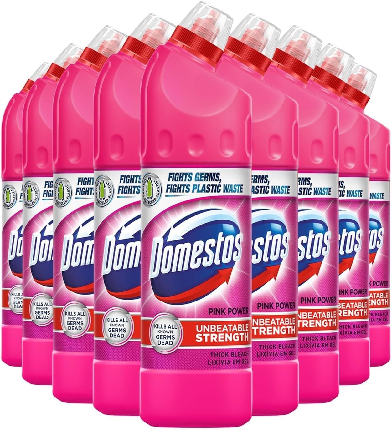 Domestos Thick Bleach Pink Power Disinfectant Gel 750ml Toilet Cleaner Pack of 9 by Domestos