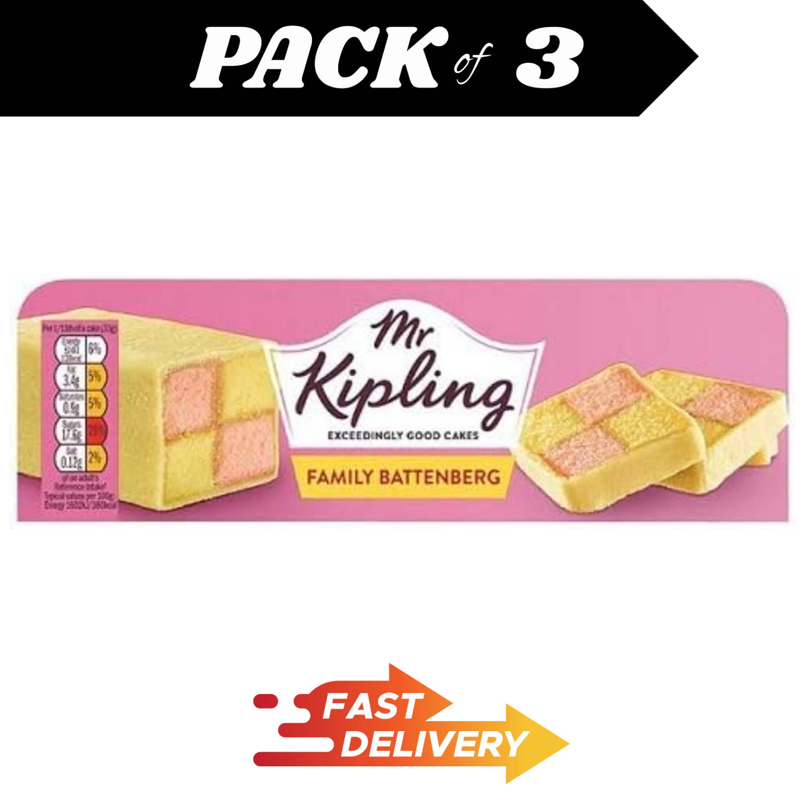 Mr Kipling Battenberg Cake 315g Family Size Pack of 3 – No Hydrogenated Fat by Mr Kipling