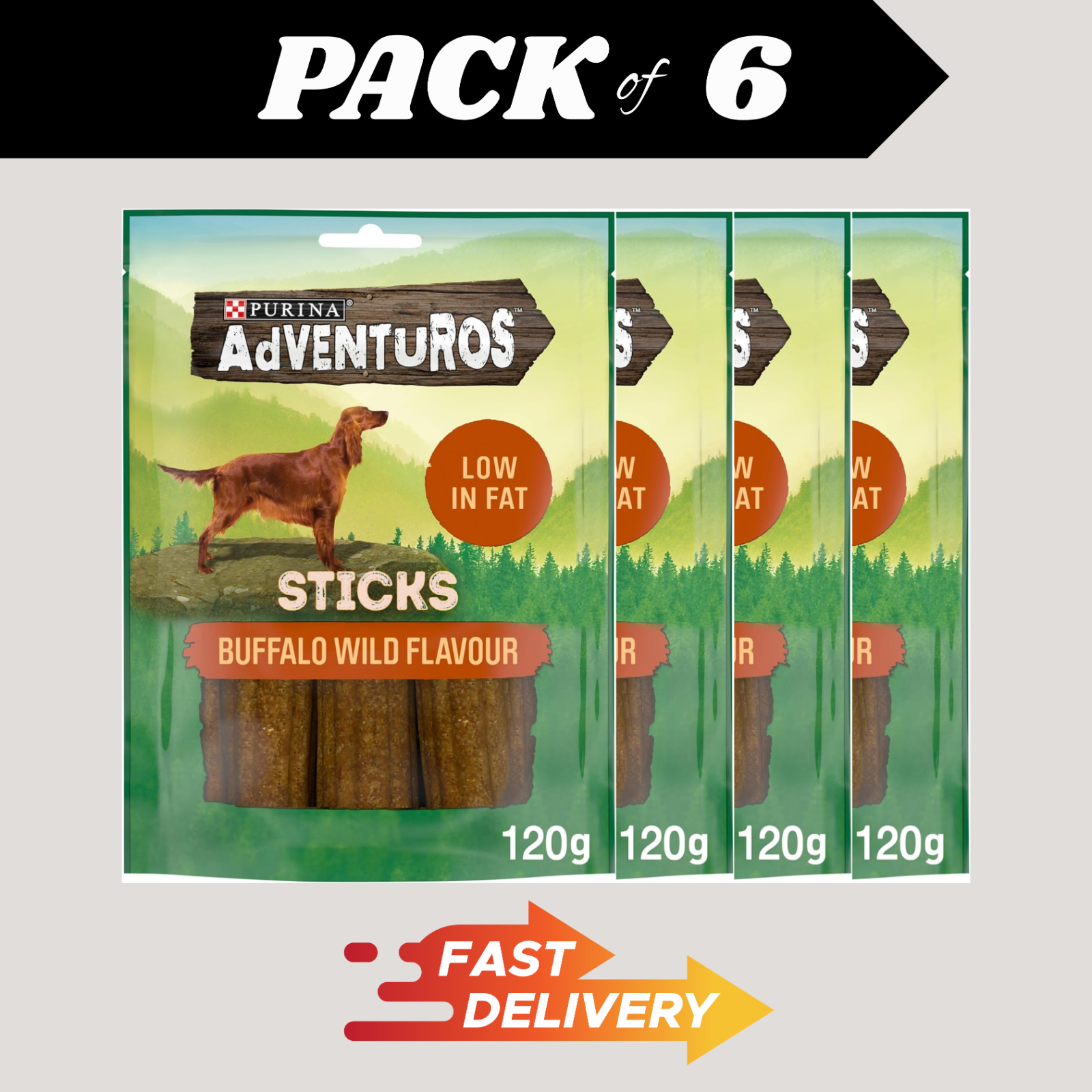 Adventuros Buffalo Dog Treats 120g Sticks Pack 6 Low Fat by Adventuros